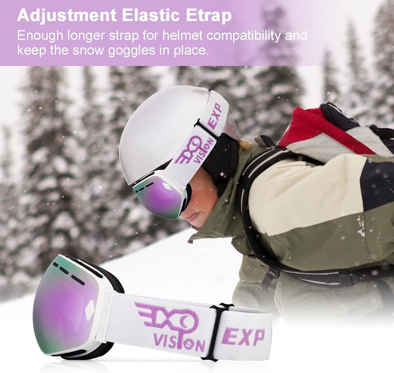 EXP VISION Snowboard Ski Goggles Men Women Youth, Anti Fog OTG Winter Snow Goggles Spherical Detachable Lens - Image 5