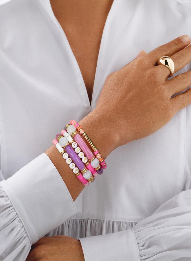 Badu Bamboo Tube Bangles Bracelet Curved Stacking Clear Acrylic pink Beads Stretchable Friendship Gold Bracelets Gifts For Bestfriends, Couple, Family Members, Siblings, mother, Lover - Image 4