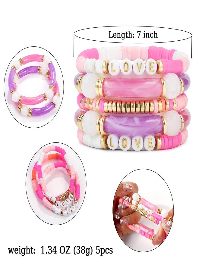 Badu Bamboo Tube Bangles Bracelet Curved Stacking Clear Acrylic pink Beads Stretchable Friendship Gold Bracelets Gifts For Bestfriends, Couple, Family Members, Siblings, mother, Lover - Image 2