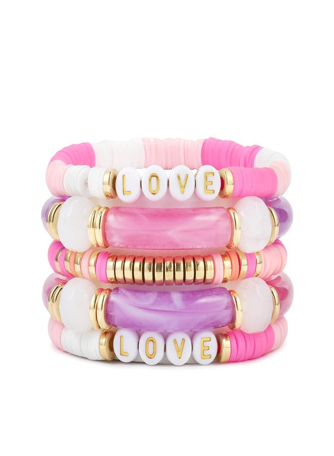 Badu Bamboo Tube Bangles Bracelet Curved Stacking Clear Acrylic pink Beads Stretchable Friendship Gold Bracelets Gifts For Bestfriends, Couple, Family Members, Siblings, mother, Lover - Image 1