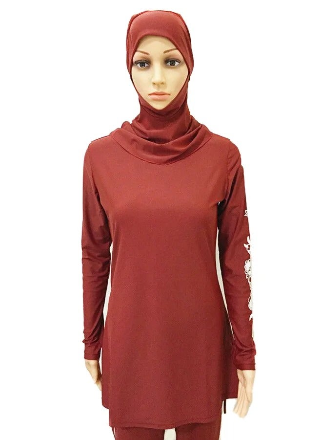 ملابس سباحة إسلامية بنقشة الزهور أحمر - Image 3