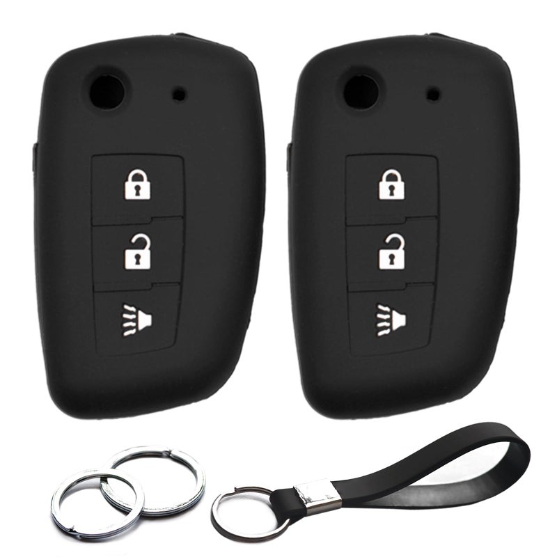 INFIPAR 2pcs Compatible with Nissan Rogue Rogue Select Rogue Sport Flip 3 Buttons Black Key Fob Cover Case Key Chain Protector Holder