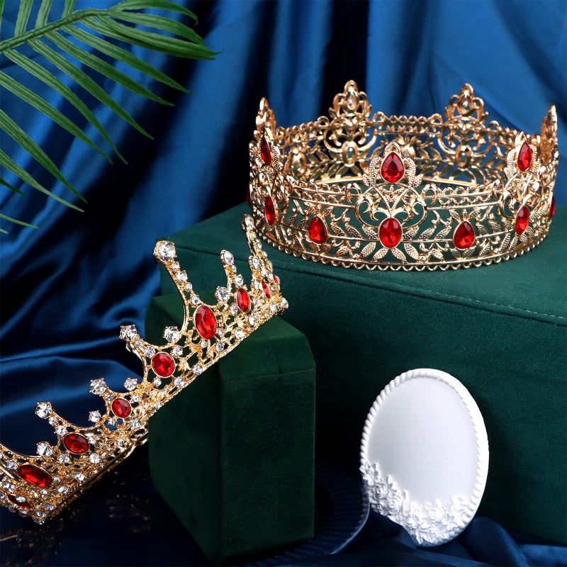 Haomian 2 Pieces Prom King and Queen Crown Set King Crowns for Men Royal Crown with Red Rhinestone Crystal Crowns for Men Women Princess Tiara Costume Headwear for Wedding Birthday Party Costume - Image 5