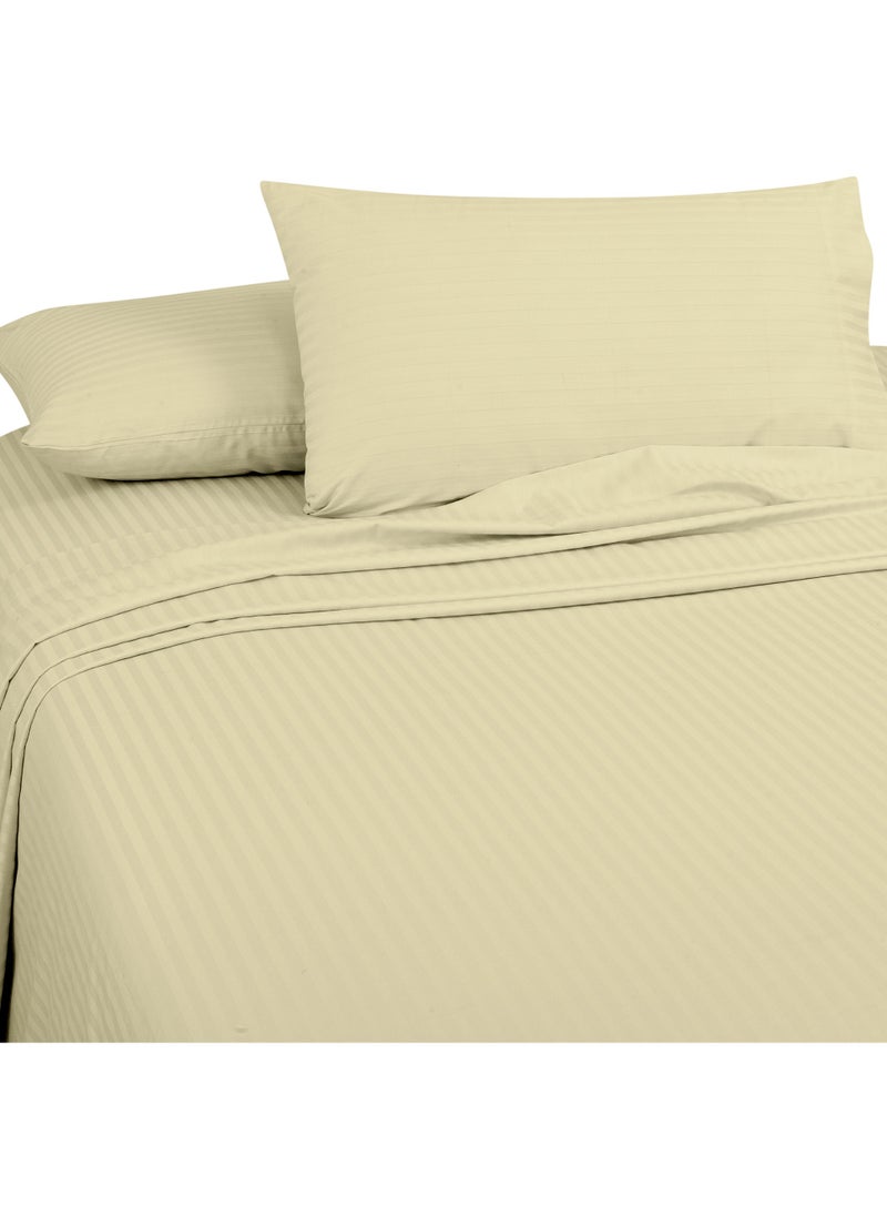 Bliss Casa Bliss Casa 3 Pieces 1cm Stripe Bed Sheets King (180x200+30 cm) - Soft Satin Sheet Set with Pillowcases - Deep Pocket, Hotel Collection, Luxury Bedding Set include 1 fitted Sheet, 2 Pillowcases -Camel  - Image 2