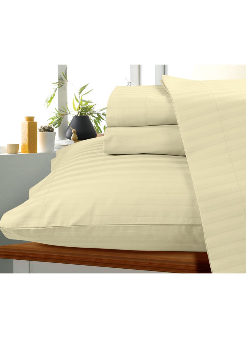 Bliss Casa Bliss Casa 3 Pieces 1cm Stripe Bed Sheets King (180x200+30 cm) - Soft Satin Sheet Set with Pillowcases - Deep Pocket, Hotel Collection, Luxury Bedding Set include 1 fitted Sheet, 2 Pillowcases -Camel  - Image 4