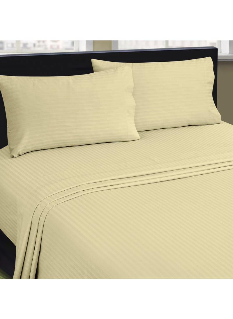 Bliss Casa Bliss Casa 3 Pieces 1cm Stripe Bed Sheets King (180x200+30 cm) - Soft Satin Sheet Set with Pillowcases - Deep Pocket, Hotel Collection, Luxury Bedding Set include 1 fitted Sheet, 2 Pillowcases -Camel  - Image 5