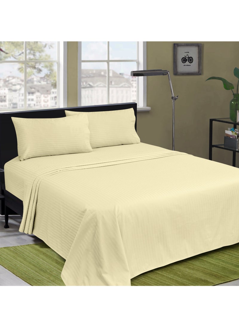Bliss Casa Bliss Casa 3 Pieces 1cm Stripe Bed Sheets King (180x200+30 cm) - Soft Satin Sheet Set with Pillowcases - Deep Pocket, Hotel Collection, Luxury Bedding Set include 1 fitted Sheet, 2 Pillowcases -Camel  - Image 3