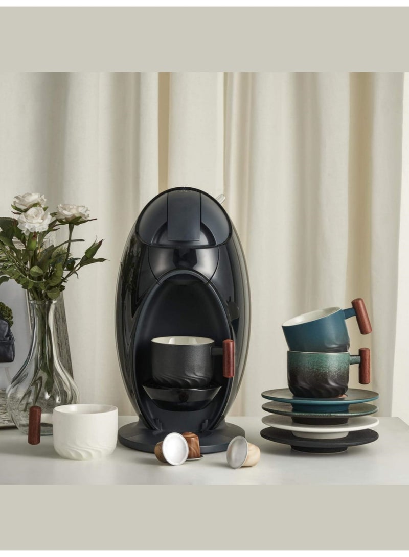 4pcs mini espresso cups 70ml with ceramic wooden handles (white, black, blue, green), gradient glaze tea cups, turkish coffee,latte and cappuccino mugs, Japanese-style porcelain mini coffee cups with wooden handles, small ceramic tea cups. - Image 4