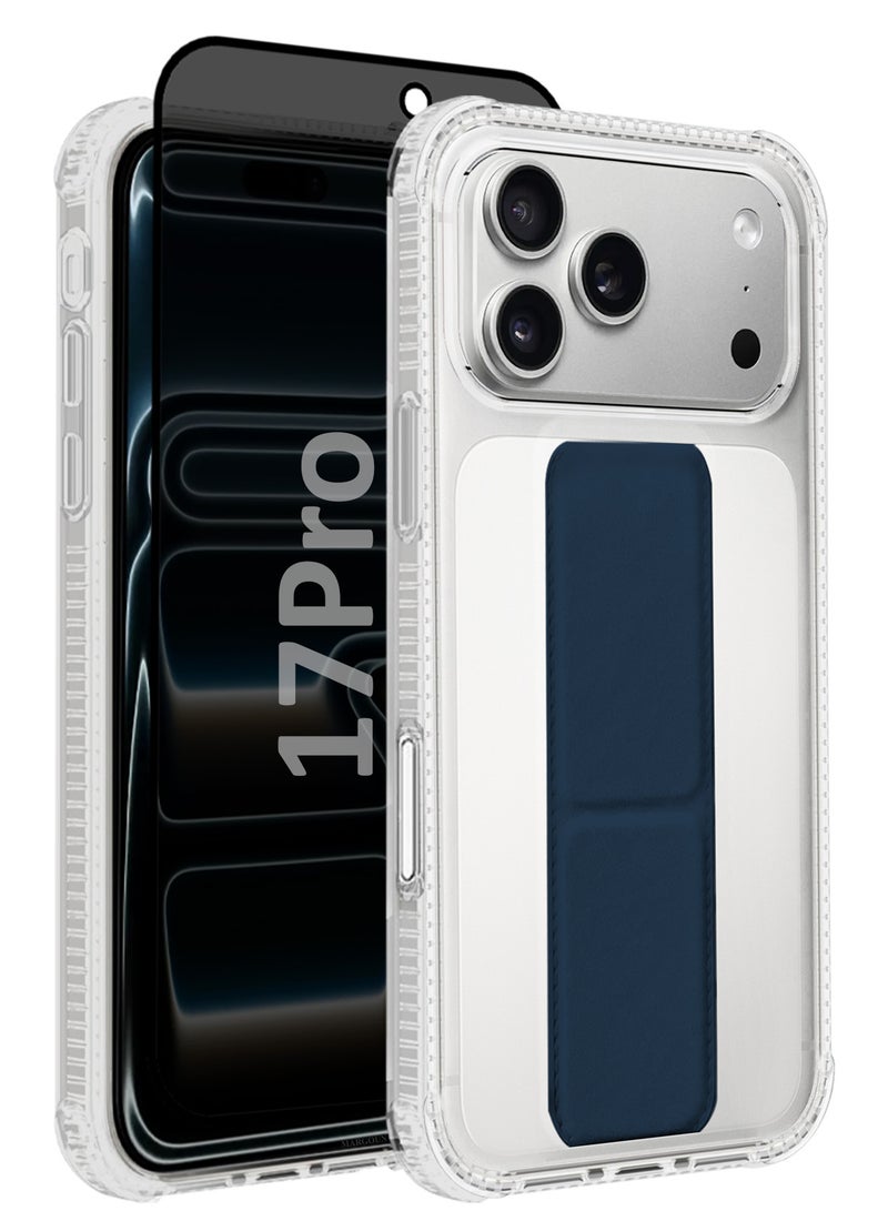 CATANES 2 Packs Finger Grip Clear Case Cover for iPhone 17 Pro- Kickstand Car Magnetic Holder Multi-function Protective Two-in-one Case with Privacy Screen Protector - Dark Blue - Image 1