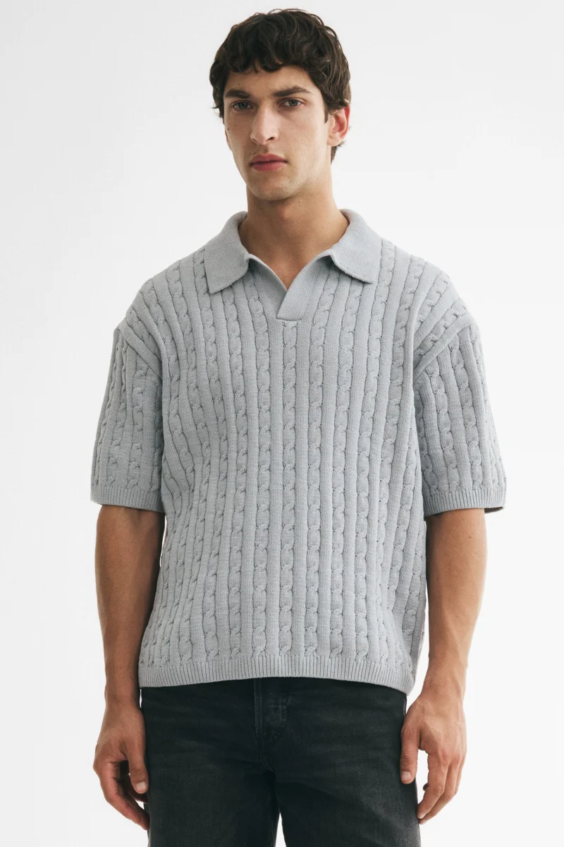 H&M  Relaxed Fit Cable-knit polo shirt for Men | Best Price UAE