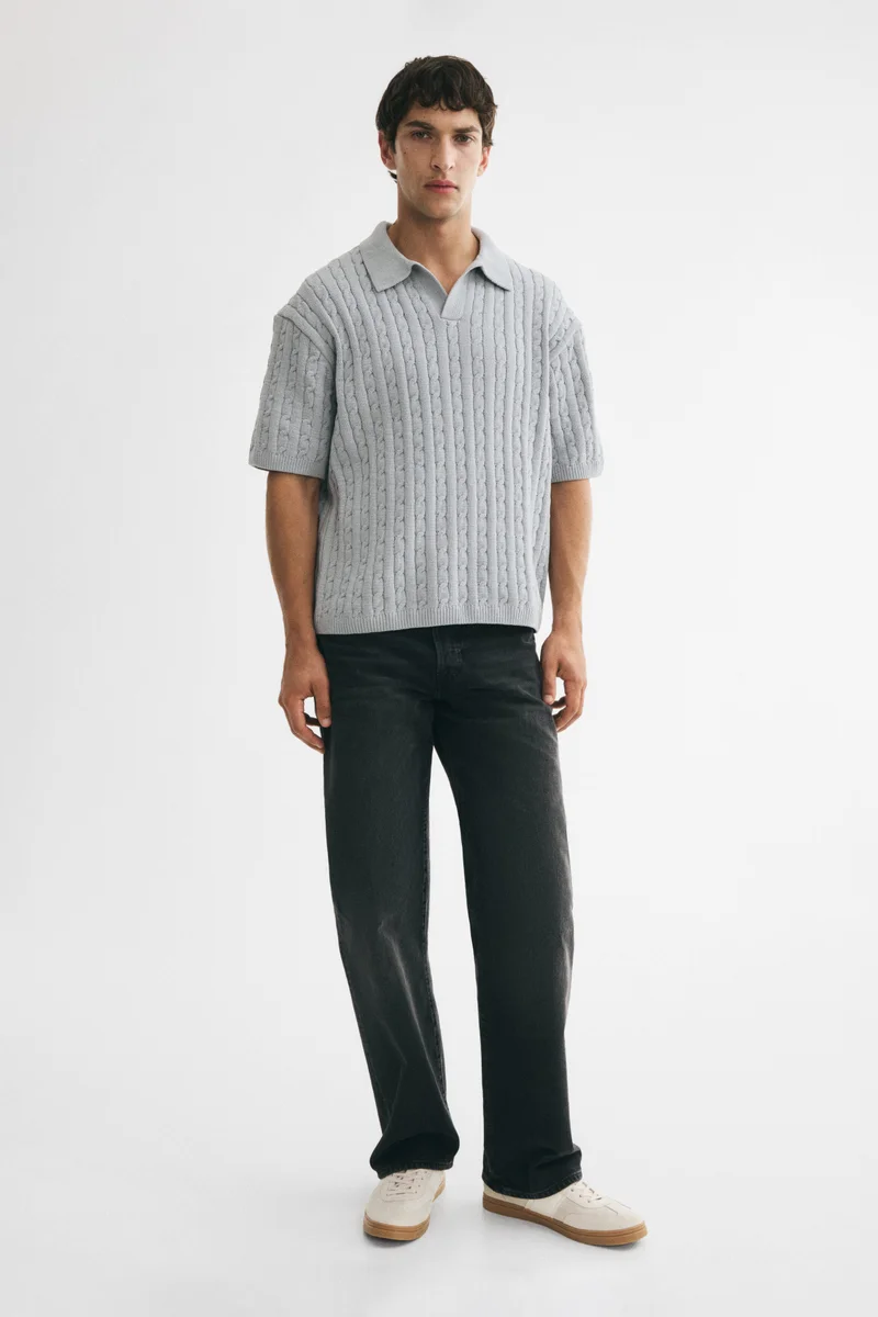 Relaxed Fit Cable-knit polo shirt