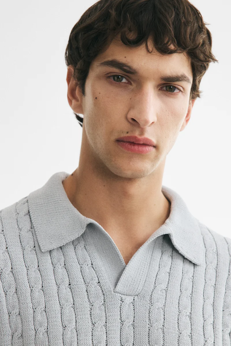 H&M  Relaxed Fit Cable-knit polo shirt for Men | Best Price UAE