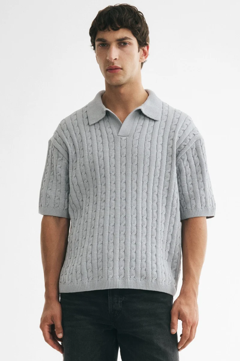 Relaxed Fit Cable-knit polo shirt