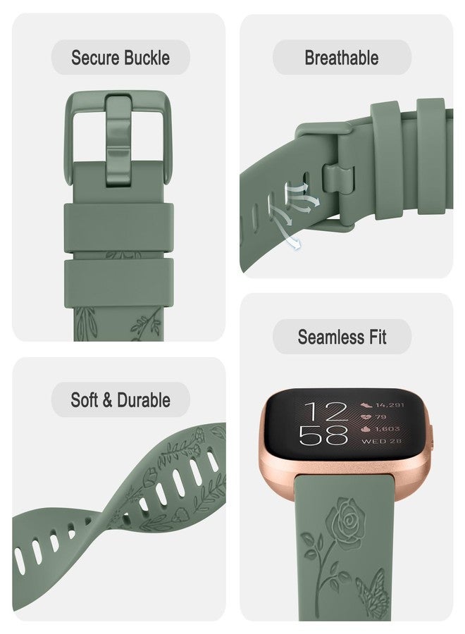 اي كي سوار AK محفور عليه زهور متوافق مع أساور Fitbit Versa، أساور رياضية بديلة ناعمة لساعة Fitbit Versa 2 الذكية للرجال والنساء (أخضر أفوكادو) - Image 4