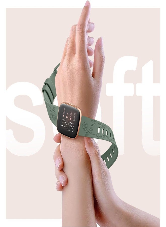 اي كي سوار AK محفور عليه زهور متوافق مع أساور Fitbit Versa، أساور رياضية بديلة ناعمة لساعة Fitbit Versa 2 الذكية للرجال والنساء (أخضر أفوكادو) - Image 5