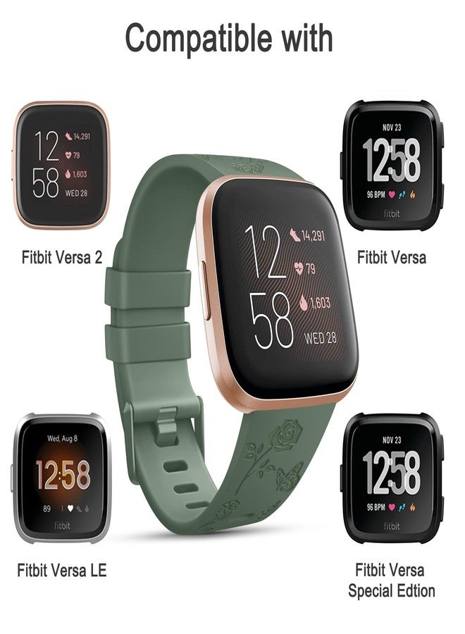 اي كي سوار AK محفور عليه زهور متوافق مع أساور Fitbit Versa، أساور رياضية بديلة ناعمة لساعة Fitbit Versa 2 الذكية للرجال والنساء (أخضر أفوكادو) - Image 2