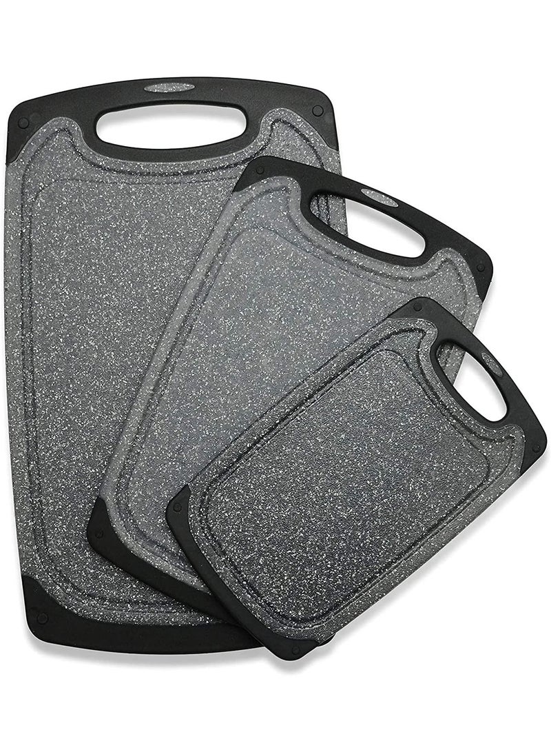 Arabest Kitchen Cutting Boards, Set of 3 Plastic Cutting Boards with Non-Slip Feet, Juice Slot, Easy Grip Handle, BPA Free, Non-Porous, Dishwasher Safe, Assorted Sizes (Black, Grinding Function)  - Image 1