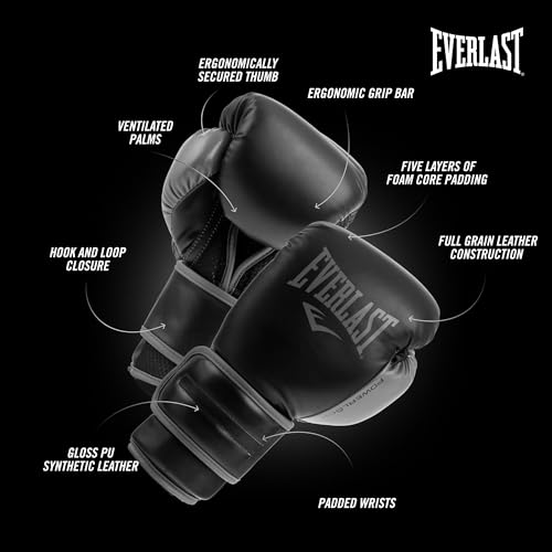 Everlast Powerlock 2 Hook & Loop Boxing Gloves | Fight Training Gloves | Hook and Loop with Durable Hand & Wrist Support | Heavy Bag & Fitness Training (Black, 16 oz) - Image 4