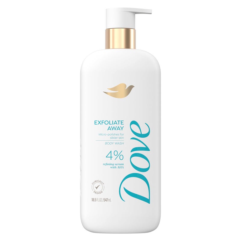 Dove Body Wash Exfoliate Away Micro-polishes for silkier skin 4% refining serum with AHA 18.5 oz - Image 1