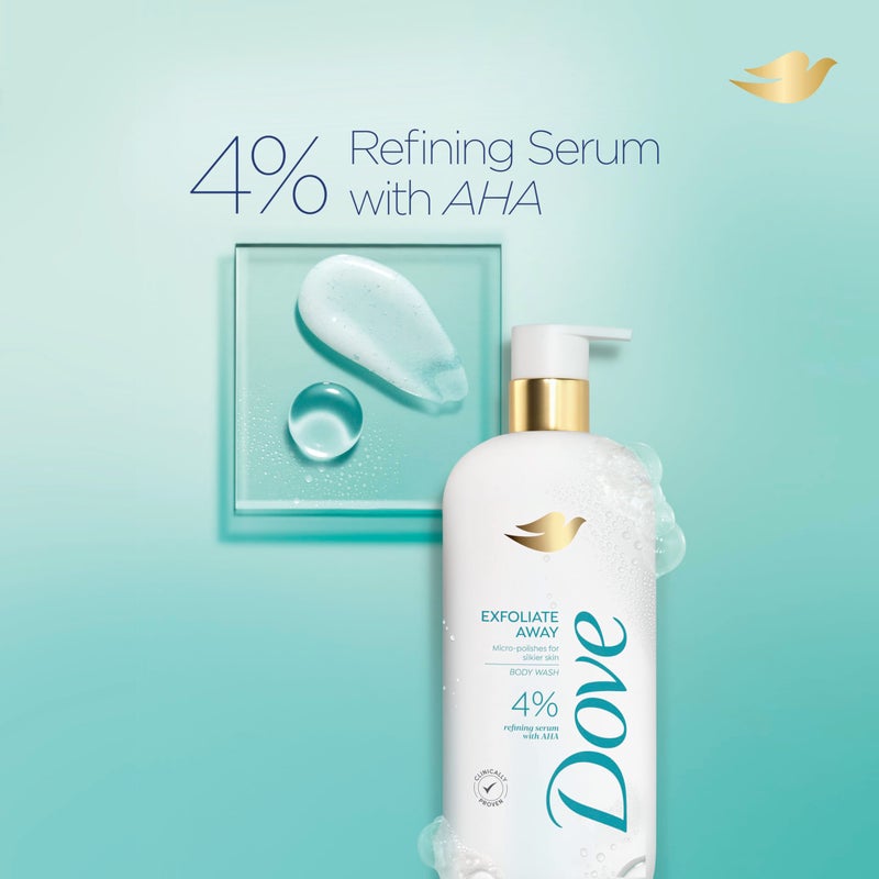Dove Body Wash Exfoliate Away Micro-polishes for silkier skin 4% refining serum with AHA 18.5 oz - Image 4