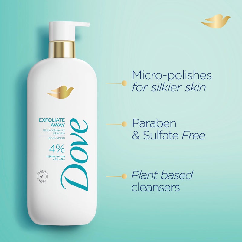Dove Body Wash Exfoliate Away Micro-polishes for silkier skin 4% refining serum with AHA 18.5 oz - Image 2