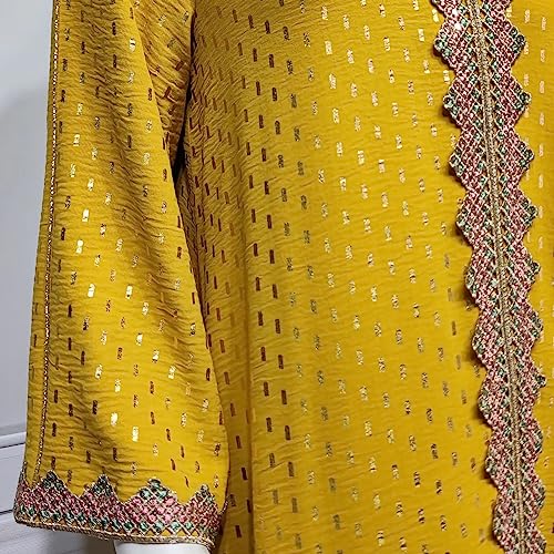 FPOVFPO Womens Muslim Abaya Dress One-Piece V Neck Bronzing Dress Islamic Full Length Kaftan Daily Casual Dress Yellow - Image 5