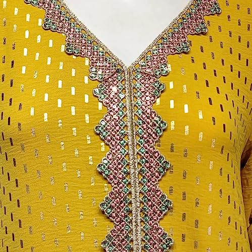FPOVFPO Womens Muslim Abaya Dress One-Piece V Neck Bronzing Dress Islamic Full Length Kaftan Daily Casual Dress Yellow - Image 4