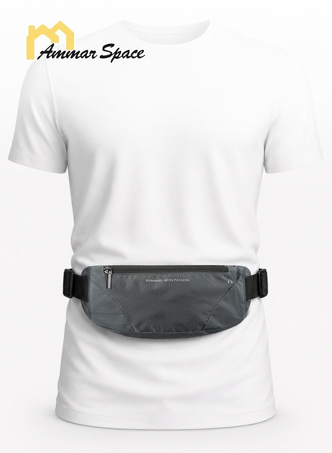 Ammar Space Running Belt Waist Bag, Lightweight Sports Fanny Pack for Men and Women, Water-Resistant Phone Waist Pack with Earphone Hole, Adjustable 65-140cm Belt for Running, Gym, Walking, Travel, Gray - Image 2