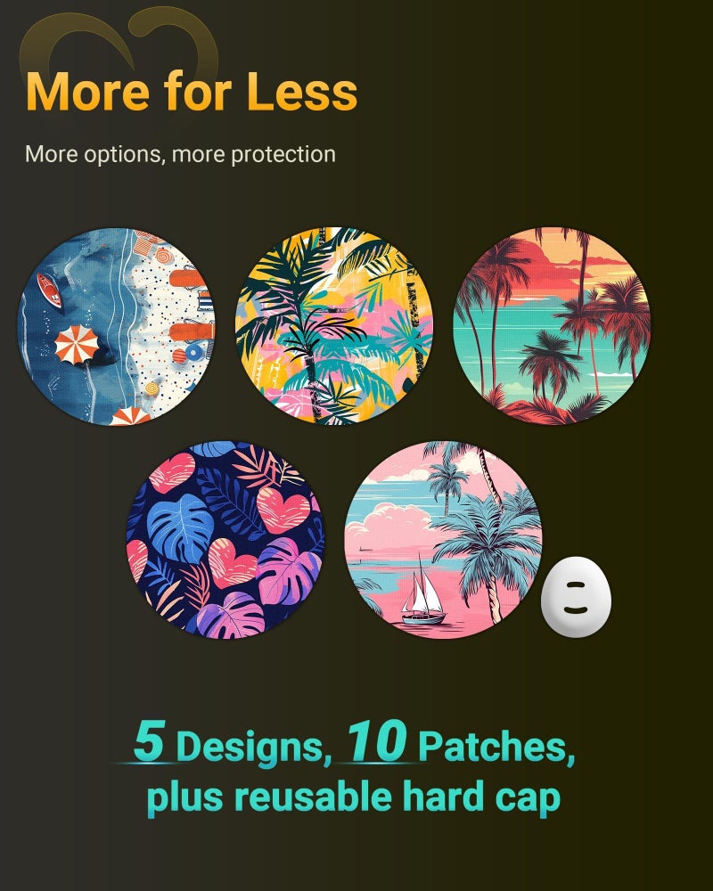 Amolyfe Dexcom G7 Over Patches, Amolyfe 10-Pack Dexcom Stelo Overpatches, Bump-Proof with Hard Cap, Waterproof, Breathable, Medical Adhesive, 15-Day CGM Protection (Beach Sunset) - Image 2