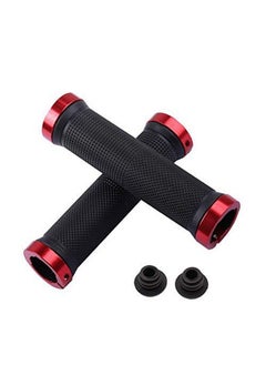Kework Bike Grips, Double Locking Bike Bicycle Mountain Bike Handlebar Grips, Include 2 Handlebar Caps, Aluminum Alloy Lock Ring (Red)  - Image 1