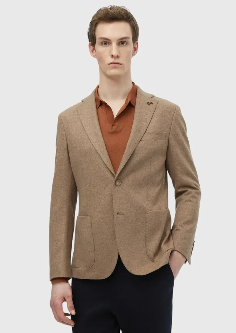 RAMSEY Buff Plain Shirt Shoulder Slim Fit 100% Cotton Jacket