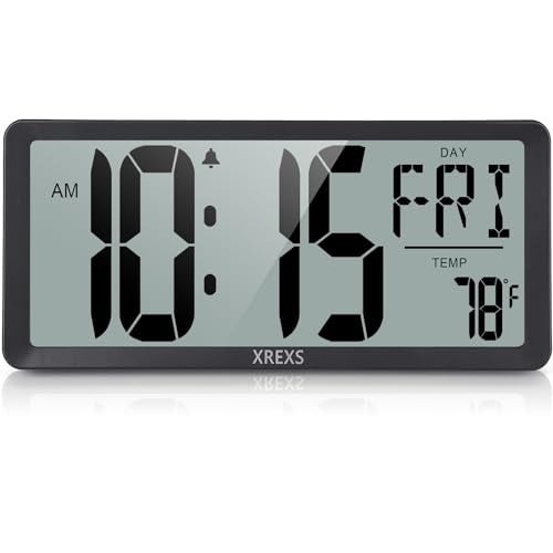 XREXS Large Digital Wall Clock, Battery Operated Alarm Clocks for Bedroom Home Decor, Count Up & Down Timer, 14.17 Inch Large LCD Screen with Time/Calendar/Temperature Display (Batteries Included) - Image 1