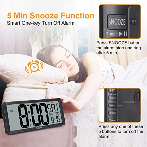 XREXS Large Digital Wall Clock, Battery Operated Alarm Clocks for Bedroom Home Decor, Count Up & Down Timer, 14.17 Inch Large LCD Screen with Time/Calendar/Temperature Display (Batteries Included) - Image 2