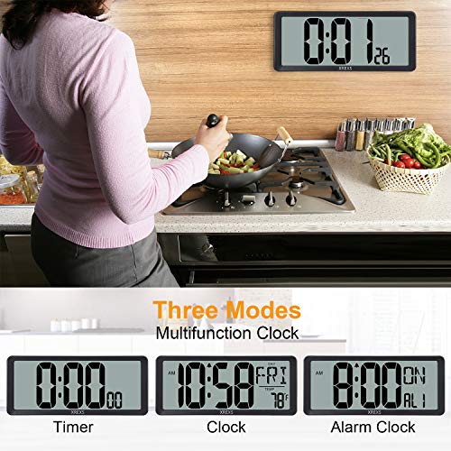 XREXS Large Digital Wall Clock, Battery Operated Alarm Clocks for Bedroom Home Decor, Count Up & Down Timer, 14.17 Inch Large LCD Screen with Time/Calendar/Temperature Display (Batteries Included) - Image 5
