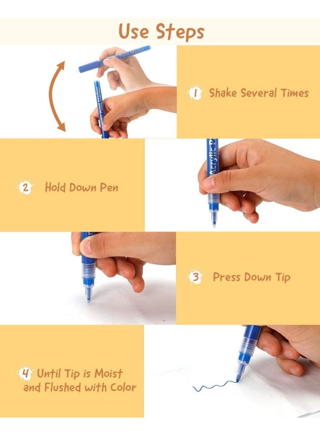 Premify مجموعة أقلام طلاء أكريليك مكونة من 28 لونًا لرسم الصخور والحجر والسيراميك والزجاج والخشب والقماش، قلم تحديد مقاوم للماء، طرف رفيع للغاية 0.7 مم طلاء مائي، 10 أقلام ساطعة + 8 أقلام فاتحة + 10 أقلام تلوين أرضية - Image 3