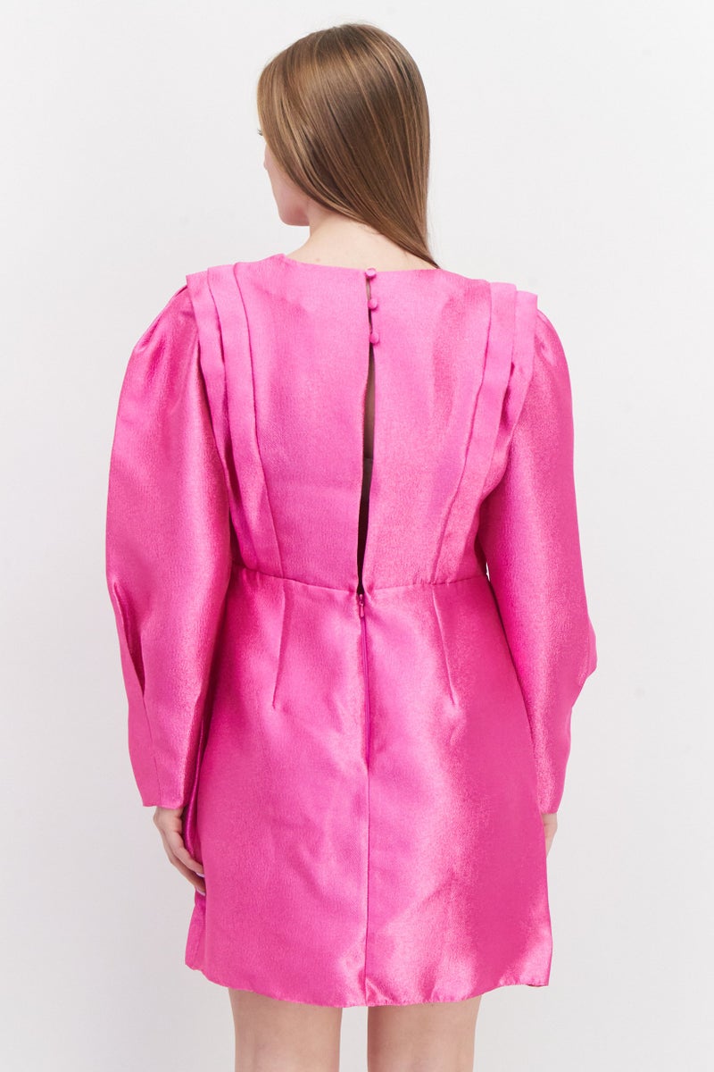 RIVER ISLAND Women Textured Mini Dress, Dark Pink - Image 4