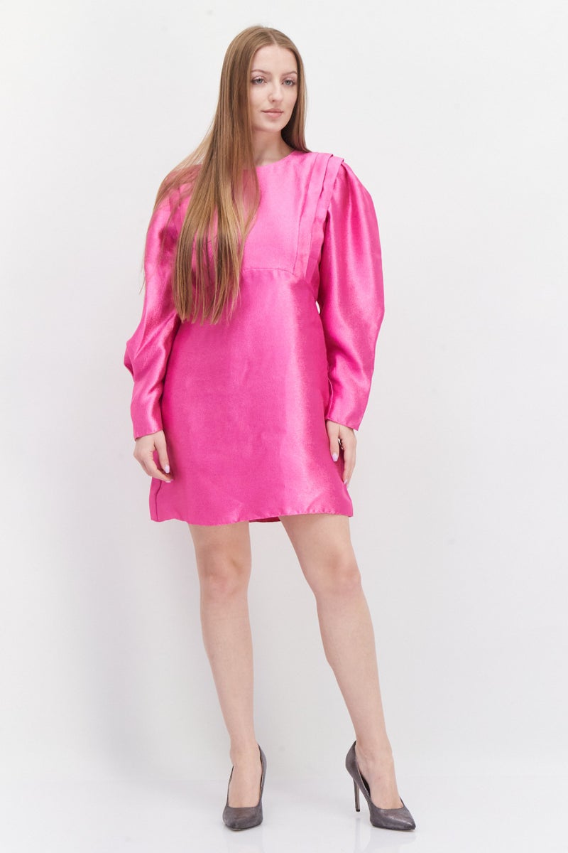 RIVER ISLAND Women Textured Mini Dress, Dark Pink - Image 2