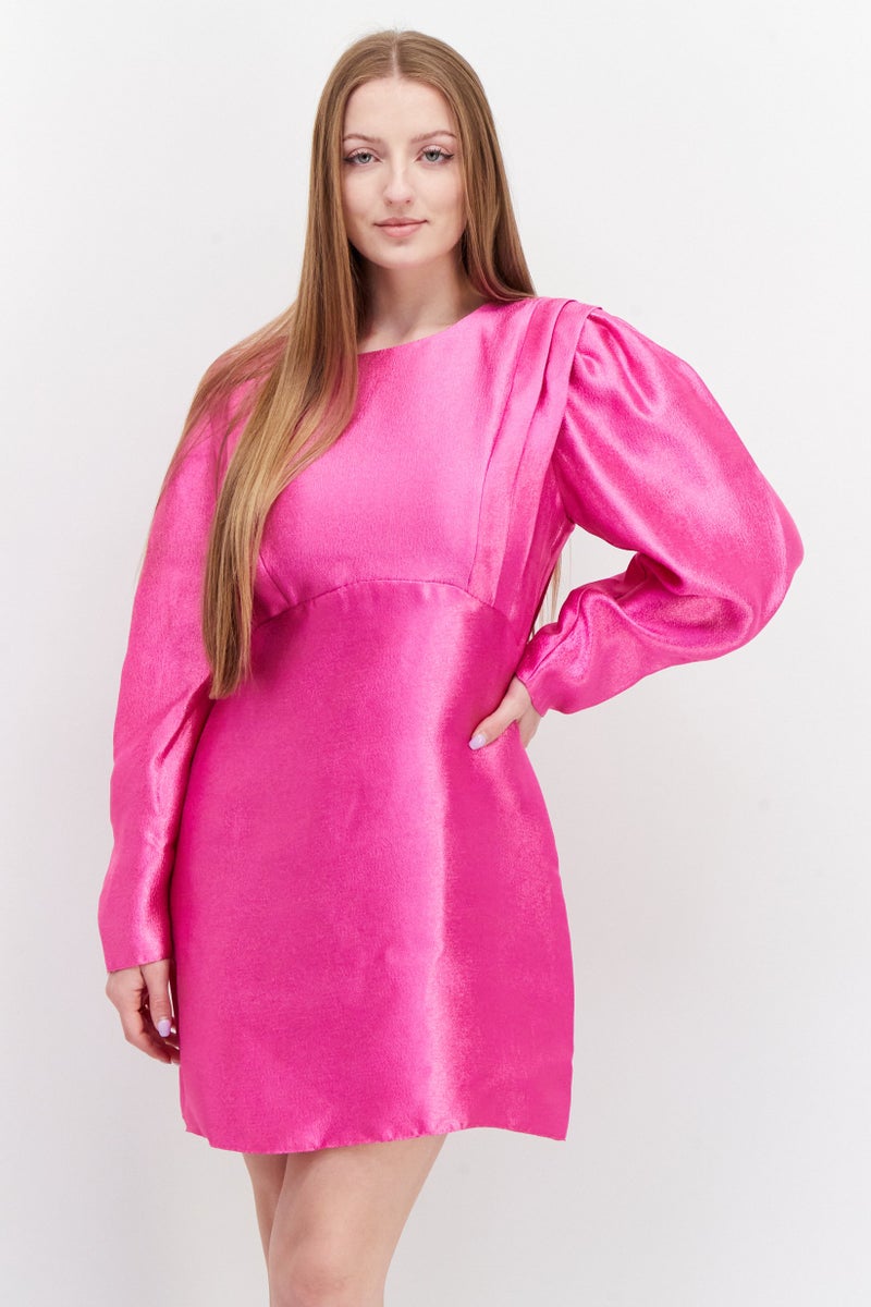 RIVER ISLAND Women Textured Mini Dress, Dark Pink - Image 1