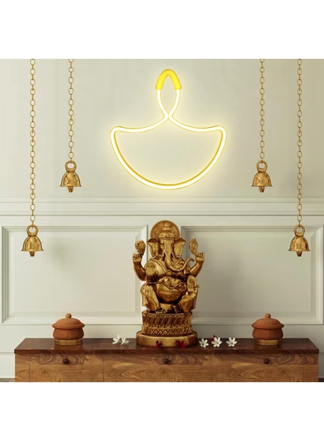 Home Care ضوء حائط نيون LED دييا بتوهج ذهبي دافئ لمصباح الاحتفالات لعيد ديwali، معبد المنزل، غرفة المعيشة وزينة الجدران | ضوء زخرفي موفر للطاقة يعمل بالطاقة USB للاحتفالات والهدايا - Image 4