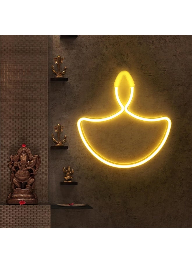 Home Care ضوء حائط نيون LED دييا بتوهج ذهبي دافئ لمصباح الاحتفالات لعيد ديwali، معبد المنزل، غرفة المعيشة وزينة الجدران | ضوء زخرفي موفر للطاقة يعمل بالطاقة USB للاحتفالات والهدايا - Image 1