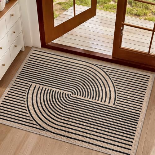 Tangsoo Rainbow Easy Jute Rug2x3 Washable Small Area Outdoor Rug for Entryway NonSlip Thin Black Throw Mat Modern Farmhouse Indoor Carpet for Entrance Kitchen Entry Front Porch - Image 1