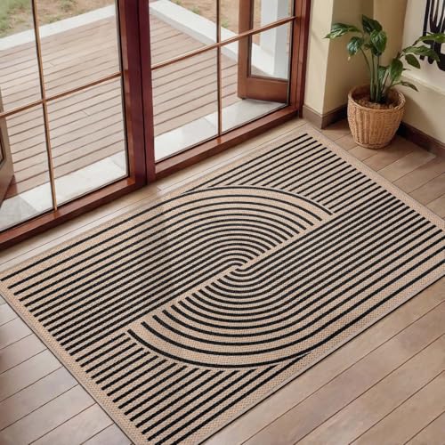 Tangsoo Rainbow Easy Jute Rug2x3 Washable Small Area Outdoor Rug for Entryway NonSlip Thin Black Throw Mat Modern Farmhouse Indoor Carpet for Entrance Kitchen Entry Front Porch - Image 3