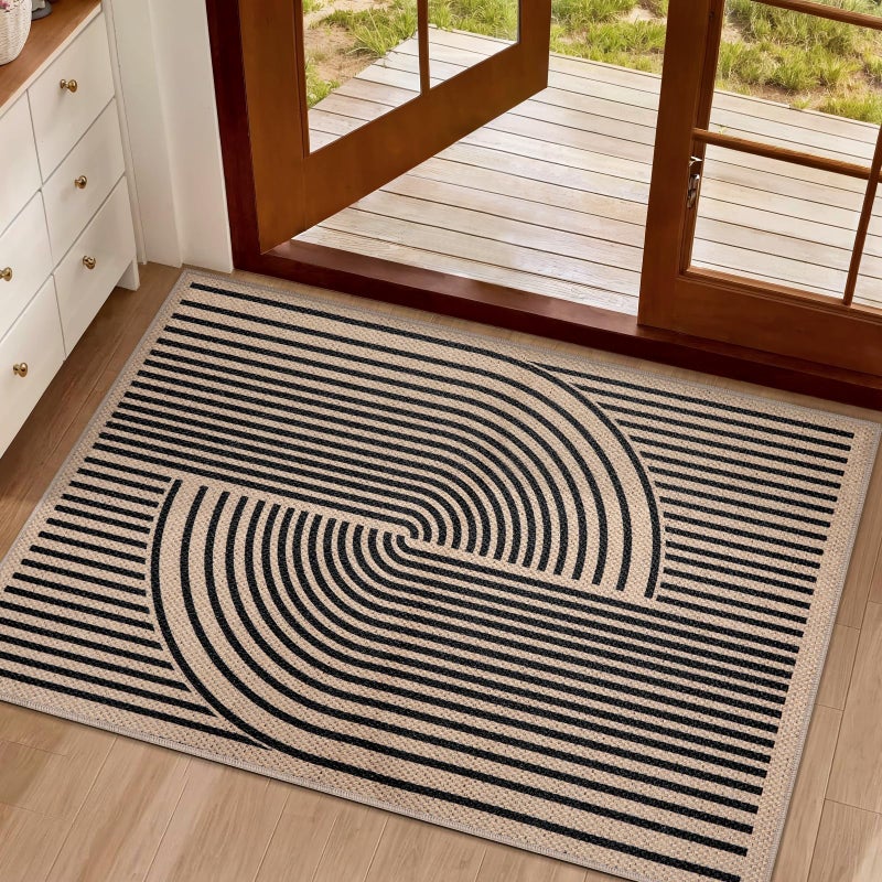 Tangsoo Rainbow Easy Jute Rug2x3 Washable Small Area Outdoor Rug for Entryway NonSlip Thin Black Throw Mat Modern Farmhouse Indoor Carpet for Entrance Kitchen Entry Front Porch - Image 2