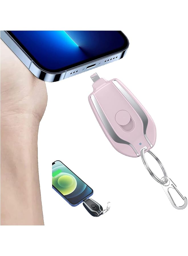 PROMASS promass 1500mAh Mini Power Emergency Pod, Keychain Portable Charger for iPhone, Ultra-Compact External Fast Charging Power Bank Battery Pack, Key Ring Cell Phone Charger,Smaller Than a Card (Apple,Pink) 
