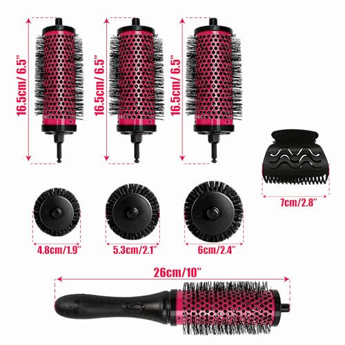 BuleVina Detachable Round Hair Brush Set 3 Sizes Barrel Styling Tool for Blow Drying with 6 Barrels 1 Handle 6 Clips Different Hair Rollers Click and Curl Blowout Brush to Create Your Hairstyle - Image 3