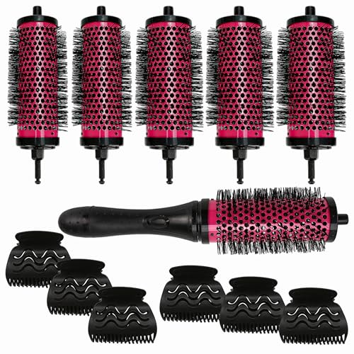 BuleVina Detachable Round Hair Brush Set 3 Sizes Barrel Styling Tool for Blow Drying with 6 Barrels 1 Handle 6 Clips Different Hair Rollers Click and Curl Blowout Brush to Create Your Hairstyle - Image 1