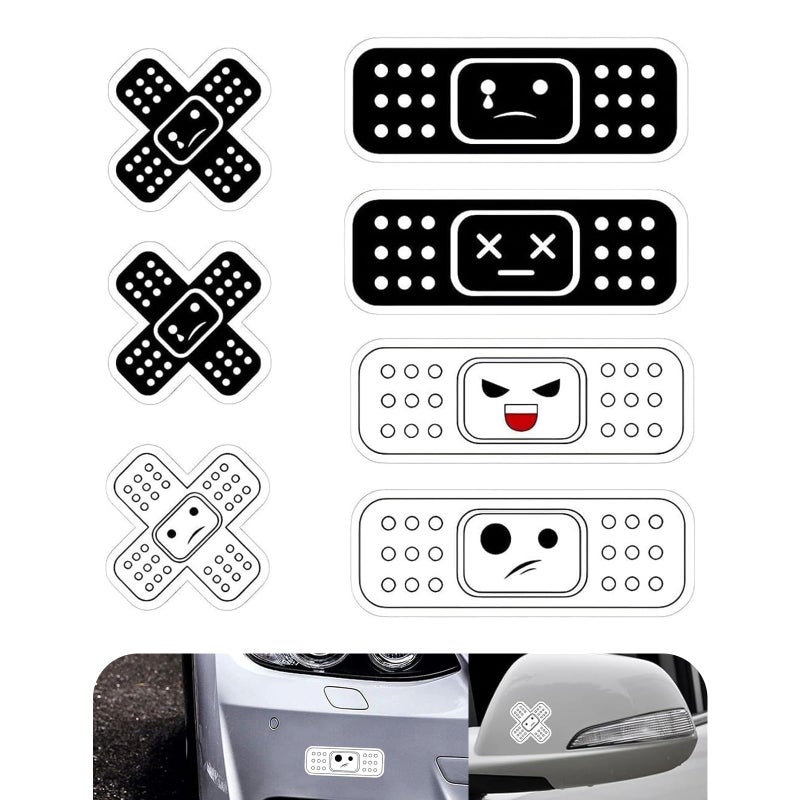 winterrock 7PCS Car Bandage Stickers Funny Cartoon Auto Bandage Decal with 2 Shapes Waterproof Vinyl Bandage Sticker for Car Damage Cute Band Aid Decals Universal Auto Exterior Decoration Black - Image 3
