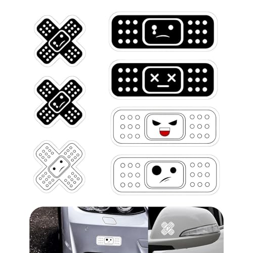 winterrock 7PCS Car Bandage Stickers Funny Cartoon Auto Bandage Decal with 2 Shapes Waterproof Vinyl Bandage Sticker for Car Damage Cute Band Aid Decals Universal Auto Exterior Decoration Black - Image 1