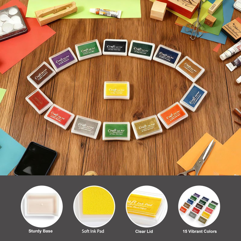 OLULU 15 Vibrant Colors Ink Pads for Stamps, OLULU Craft Ink Pad Set, Stamp Ink Pad for Rubber Stamps, DIY Crafts, Card Making, and Scrapbooking - Image 3