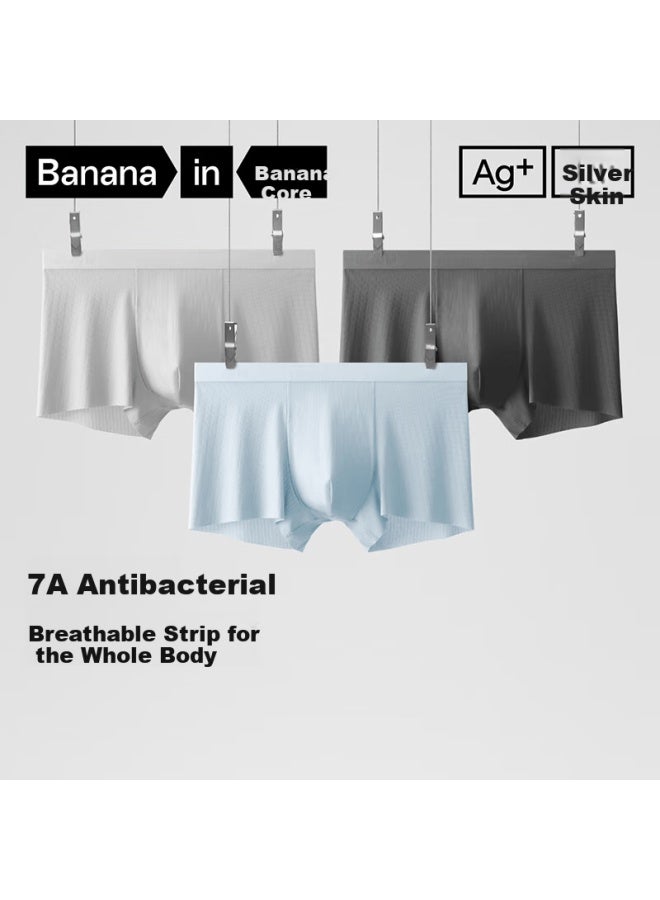 Bananain 311ca Ice Silk Underwear For Men, 10a Antibacterial Breathable Seamless Anti-chafing Boxer Briefs, Thin Summer Style, 3-pack